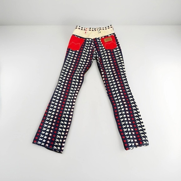 Vintage 70s Maverick Bell Bottom Jeans USA Made Size 7/8 Red White Blue Stars - Picture 1 of 5